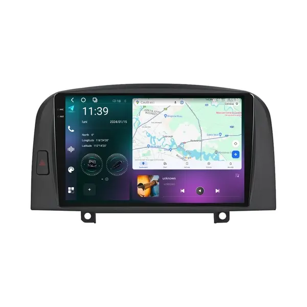 Navigatie dedicata cu Android Hyundai Sonata V 2004 - 2009, 12GB RAM, Radio GPS Dual Zone, Display 2K QLED 9.5" Touchscreen, Internet Wi-Fi si slot SIM 4G, Bluetooth, MirrorLink, USB