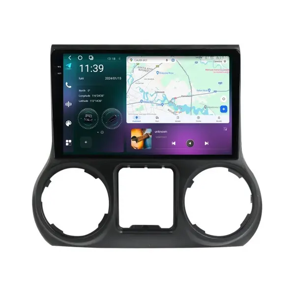 Navigatie dedicata cu Android Jeep Wrangler III (JK) 2015 - 2018, 12GB RAM, Radio GPS Dual Zone, Display 2K QLED 10.36" Touchscreen, Internet Wi-Fi si slot SIM 4G, Bluetooth, MirrorLink, USB