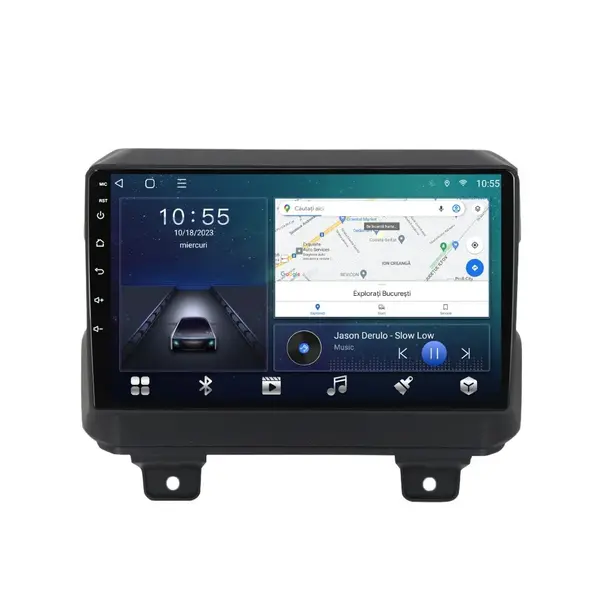 Navigatie dedicata cu Android Jeep Wrangler IV dupa 2018, 2GB RAM, Radio GPS Dual Zone, Display HD QLED 9" Touchscreen, Internet Wi-Fi si slot SIM 4G, Bluetooth, MirrorLink, USB