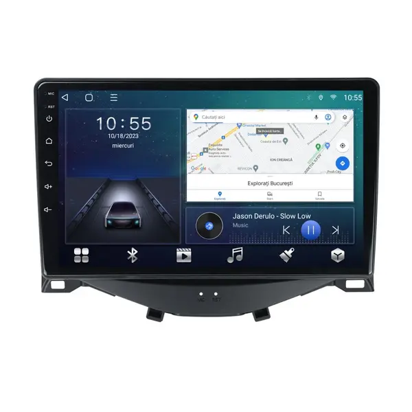 Navigatie dedicata cu Android Peugeot 108 2014 - 2022, 2GB RAM, Radio GPS Dual Zone, Display HD QLED 9" Touchscreen, Internet Wi-Fi si slot SIM 4G, Bluetooth, MirrorLink, USB