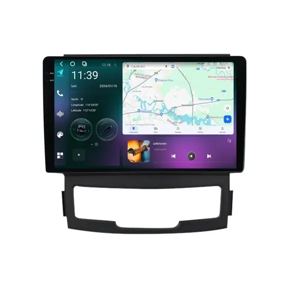 Navigatie dedicata cu Android Ssangyong Korando 2010 - 2013, 12GB RAM, Radio GPS Dual Zone, Display 2K QLED 9.5" Touchscreen, Internet Wi-Fi si slot SIM 4G, Bluetooth, MirrorLink, USB