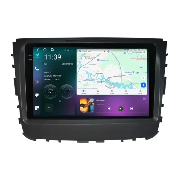 Navigatie dedicata cu Android Ssangyong Musso dupa 2018, 12GB RAM, Radio GPS Dual Zone, Display 2K QLED 9.5" Touchscreen, Internet Wi-Fi si slot SIM 4G, Bluetooth, MirrorLink, USB