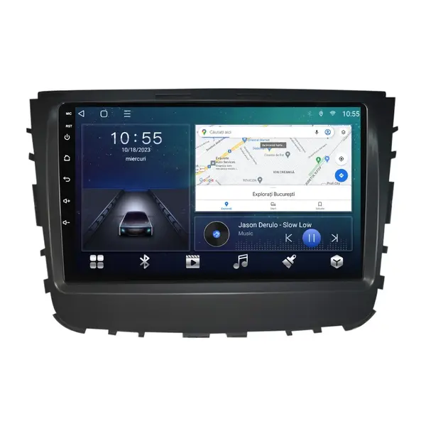 Navigatie dedicata cu Android Ssangyong Musso dupa 2018, 2GB RAM, Radio GPS Dual Zone, Display HD QLED 9" Touchscreen, Internet Wi-Fi si slot SIM 4G, Bluetooth, MirrorLink, USB