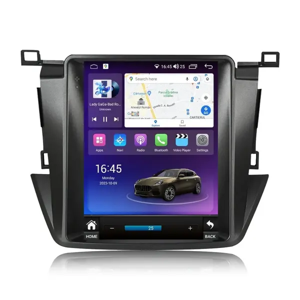 Navigatie dedicata cu Android tip tesla Toyota Rav4 IV 2013 - 2018, 4GB RAM, Radio GPS Dual Zone, Touchscreen IPS 9.7" HD, Internet Wi-Fi si slot SIM 4G, Bluetooth, MirrorLink, USB