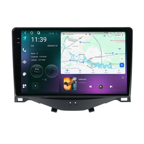 Navigatie dedicata cu Android Toyota Aygo 2014 - 2022, 12GB RAM, Radio GPS Dual Zone, Display 2K QLED 9.5" Touchscreen, Internet Wi-Fi si slot SIM 4G, Bluetooth, MirrorLink, USB
