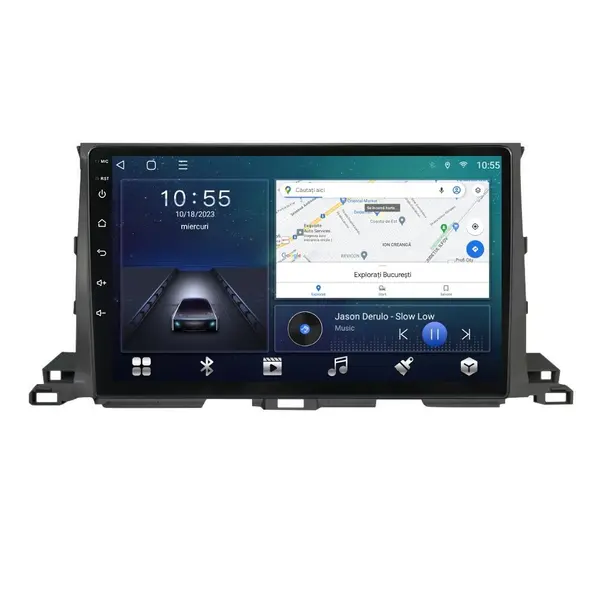 Navigatie dedicata cu Android Toyota Highlander 2013 - 2021, 2GB RAM, Radio GPS Dual Zone, Display HD QLED 10" Touchscreen, Internet Wi-Fi si slot SIM 4G, Bluetooth, MirrorLink, USB
