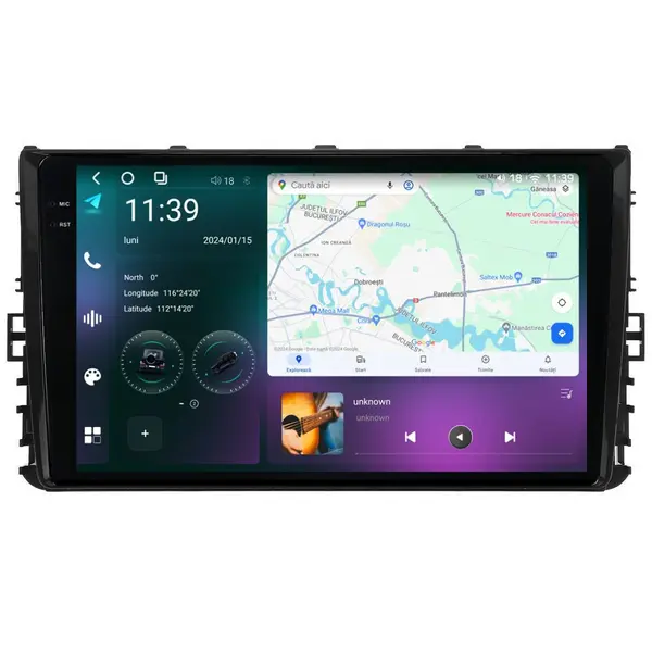 Navigatie dedicata cu Android VW T-Roc dupa 2017, 12GB RAM, Radio GPS Dual Zone, Display 2K QLED 9.5" Touchscreen, Internet Wi-Fi si slot SIM 4G, Bluetooth, MirrorLink, USB