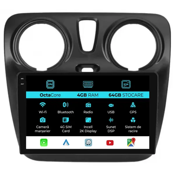 Navigatie Dedicata Dacia Dokker (2010 - 2020), 2K, 4Gb Ram, 64Gb Stocare, Android Auto, Carplay