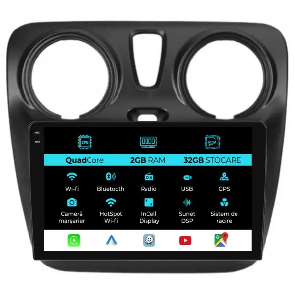 Navigatie Dedicata Dacia Dokker (2010 - 2020), 9 Inch, 2Gb Ram, 32Gb Stocare, Android Auto, Carplay