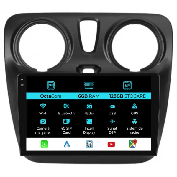 Navigatie Dedicata Dacia Dokker (2010 - 2020), 9 Inch, 6Gb Ram, 128Gb Stocare, Android Auto, Carplay