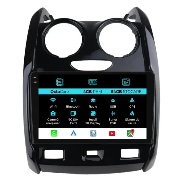 Navigatie Dedicata Dacia Duster (2010 - 2020), 2K, 4Gb Ram, 64Gb Stocare, Android Auto, Carplay