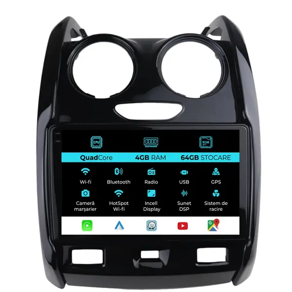 Navigatie Dedicata Dacia Duster (2010 - 2020), QuadCore, 9 Inch, 4Gb Ram, 64Gb Stocare, Android Auto, Carplay
