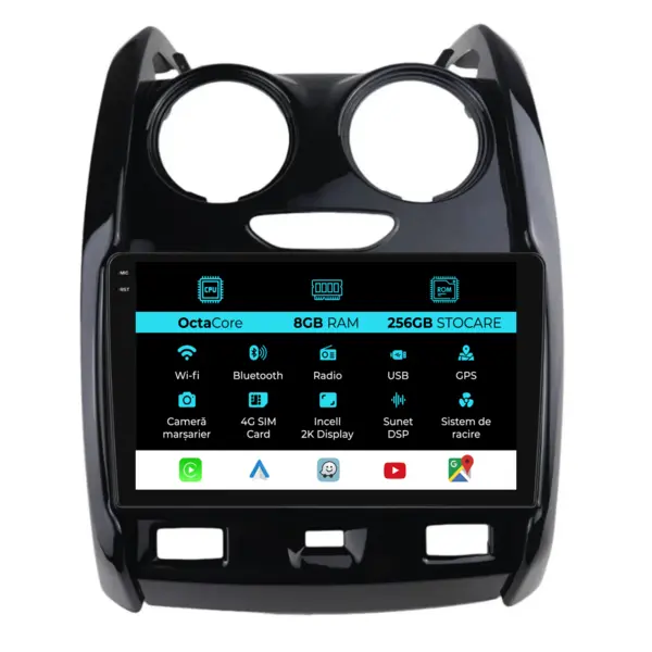 Navigatie Dedicata Dacia Duster (2012-2018), 2K, 8Gb Ram, 256Gb Stocare, Carplay