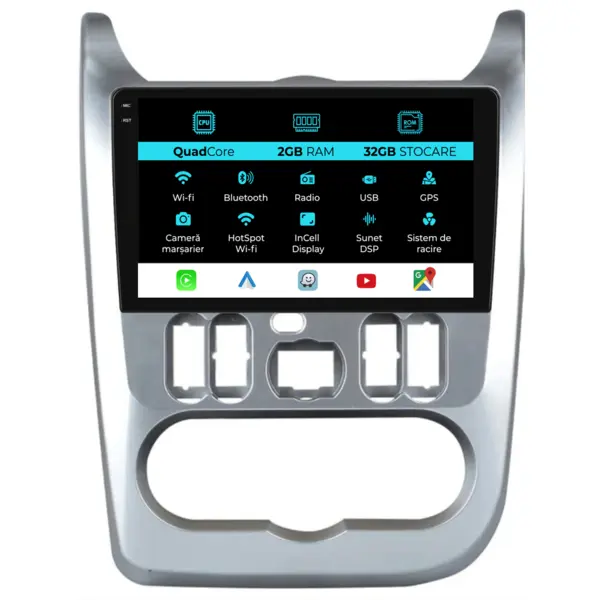 Navigatie Dedicata Dacia Logan Duster Sandero (2008-2013), 9Inch, 2Gb Ram, 32Gb Stocare, Carplay