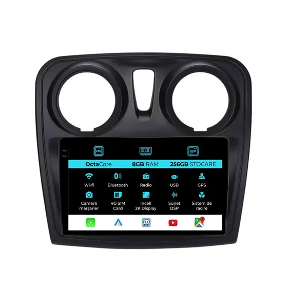 Navigatie Dedicata Dacia Sandero (2010 - 2020), 2K, 8Gb Ram, 256Gb Stocare, Android Auto, Carplay