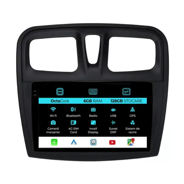 Navigatie Dedicata Dacia Sandero (2010 - 2020), 9 Inch, 6Gb Ram, 128Gb Stocare, Android Auto, Carplay