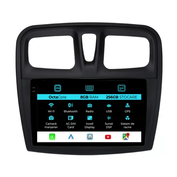 Navigatie Dedicata Dacia Sandero (2010 - 2020), 9 Inch, 8Gb Ram, 256Gb Stocare, Android Auto, Carplay