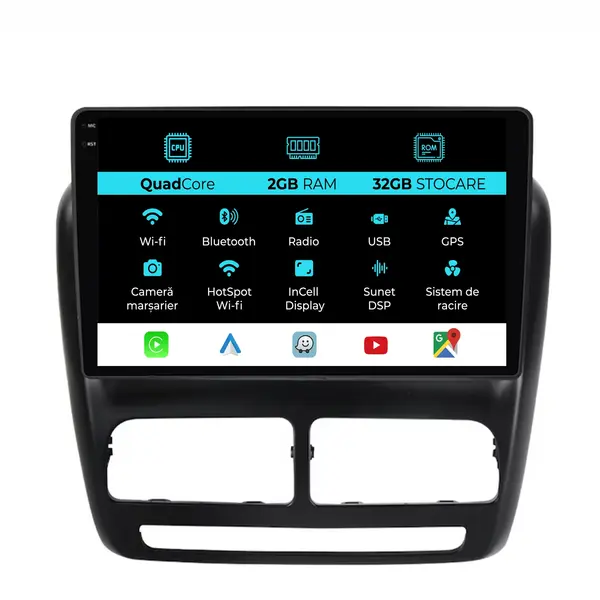 Navigatie Dedicata Fiat Doblo (2010 - 2015), 10 Inch, 2Gb Ram, 32Gb Stocare, Android Auto, Carplay