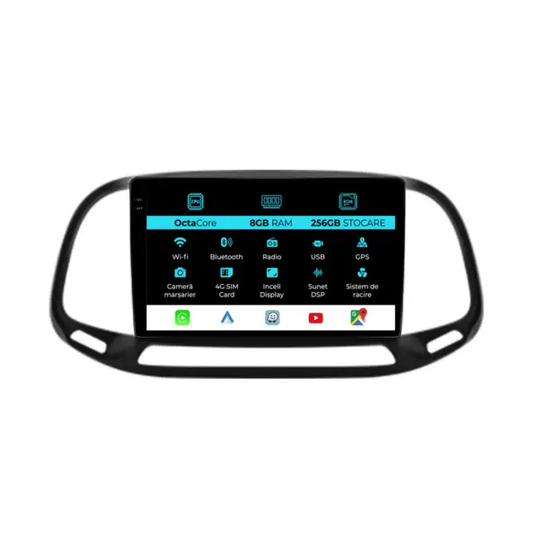 Navigatie Dedicata Fiat Doblo (2015-2019), 9Inch, 8Gb Ram, 256Gb Stocare, Carplay