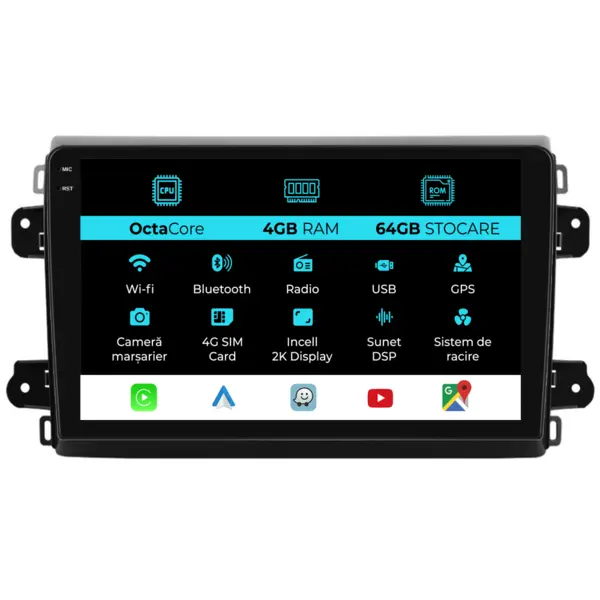 Navigatie Dedicata Fiat Ducato 2020+, 2K, 4Gb Ram, 64Gb Stocare, Carplay