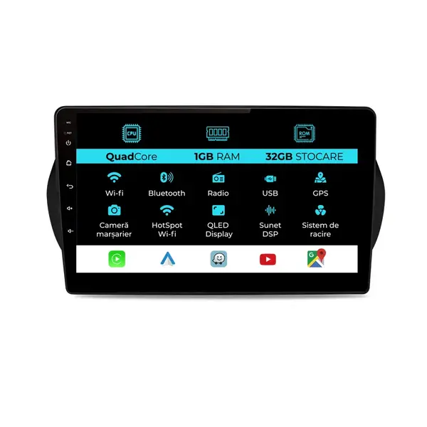Navigatie Dedicata Fiat Fiorino Qubo (2008 - 2017), 10Inch, 1Gb Ram, 32Gb Stocare, Carplay