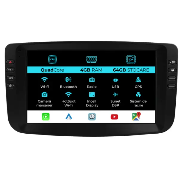 Navigatie Dedicata Fiat Linea (2006-2012), QuadCore, 9 Inch, 4Gb Ram, 64Gb Stocare, Android Auto, Carplay