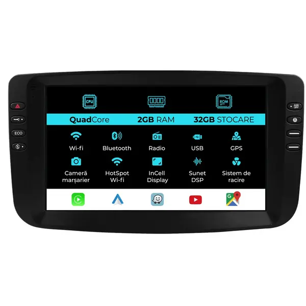 Navigatie Dedicata Fiat Linea, Punto (2012-2018), 9Inch, 2Gb Ram, 32Gb Stocare, Carplay