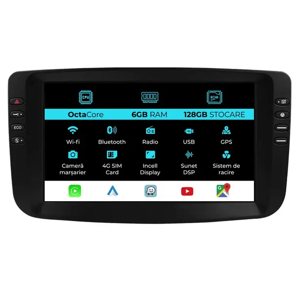 Navigatie Dedicata Fiat Linea, Punto (2012-2018), 9Inch, 6Gb Ram, 128Gb Stocare, Carplay