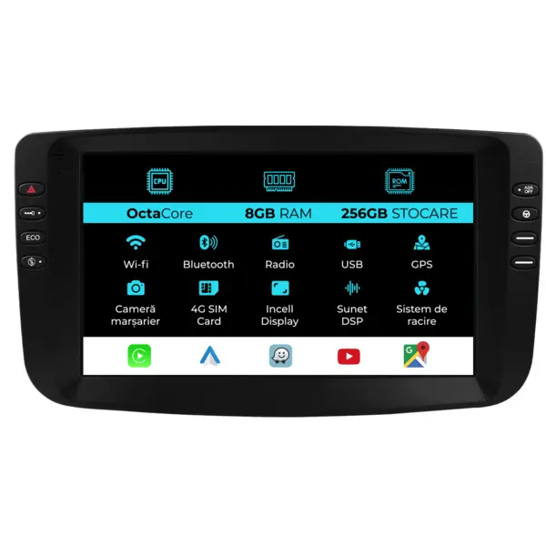 Navigatie Dedicata Fiat Linea, Punto (2012-2018), 9Inch, 8Gb Ram, 256Gb Stocare, Carplay