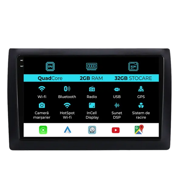 Navigatie Dedicata Fiat Stilo (2001-2010), 9 Inch, 2Gb Ram, 32Gb Stocare, Android Auto, Carplay