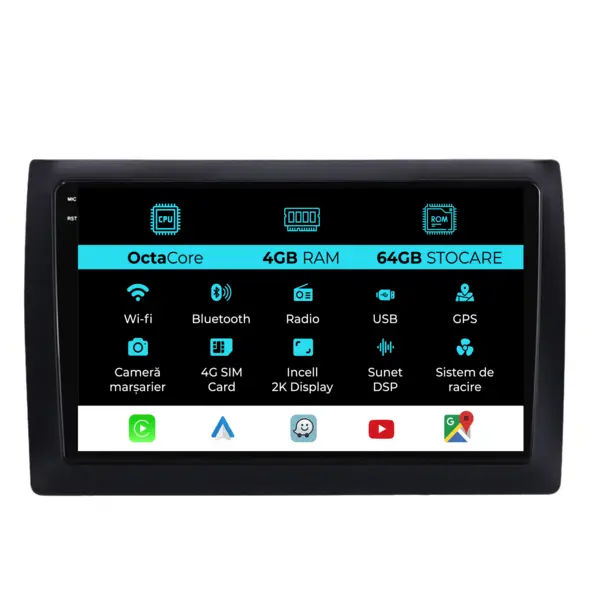 Navigatie Dedicata Fiat Stilo (2001-2011), 2K, 4Gb Ram, 64Gb Stocare, Carplay