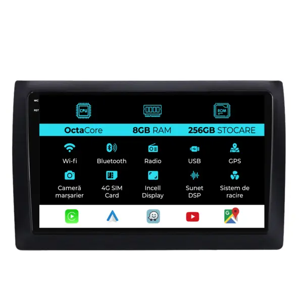 Navigatie Dedicata Fiat Stilo (2001-2011), 9Inch, 8Gb Ram, 256Gb Stocare, Carplay