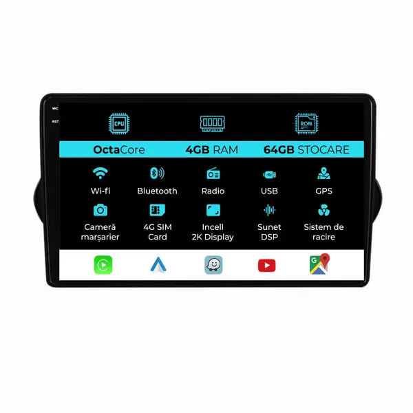 Navigatie Dedicata Fiat Tipo (2015-2021), 2K, 4Gb Ram, 64Gb Stocare, Carplay