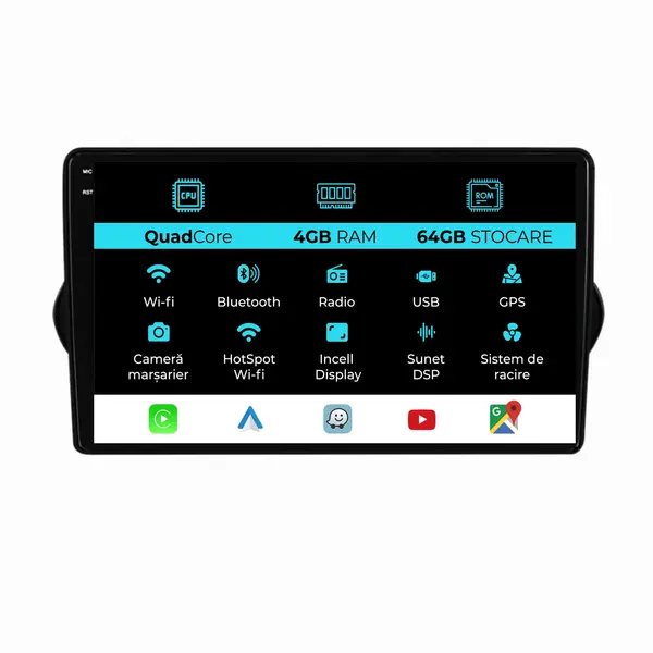 Navigatie Dedicata Fiat Tipo (2015-2021), QuadCore, 9 Inch, 4Gb Ram, 64Gb Stocare, Android Auto, Carplay
