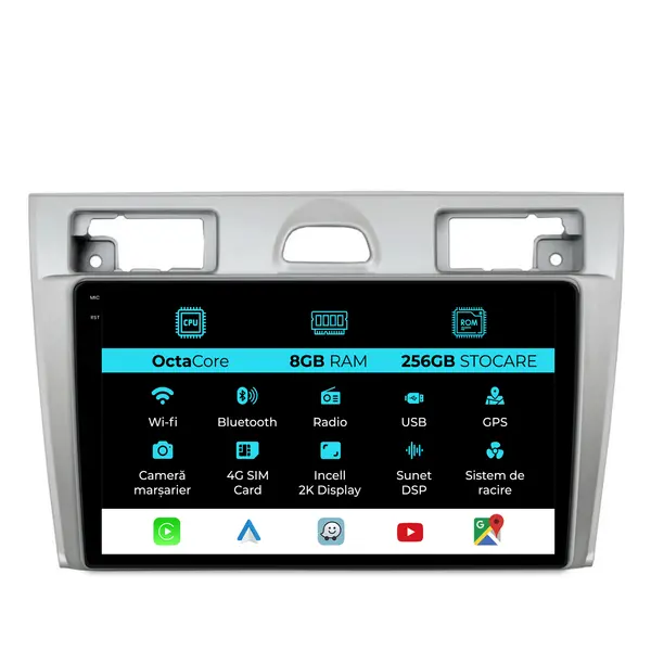 Navigatie Dedicata Ford Fiesta (2004 - 2009), 2K, 8Gb Ram, 256Gb Stocare, Android Auto, Carplay
