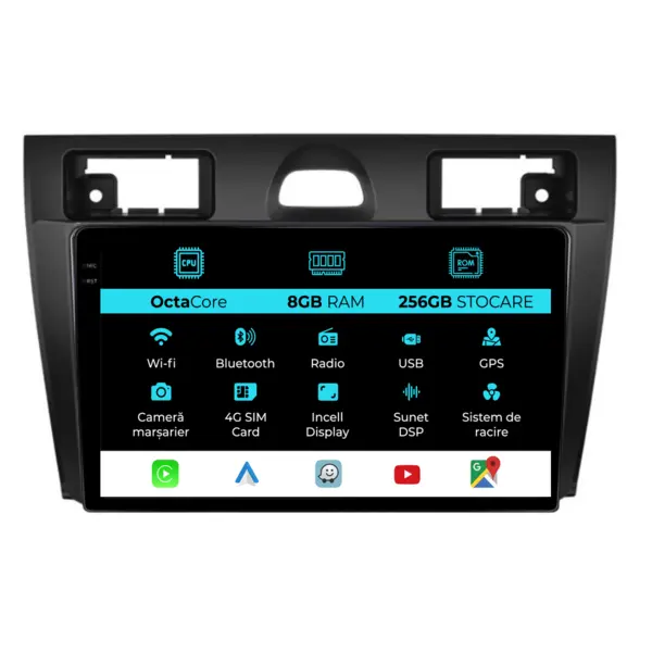 Navigatie Dedicata Ford Fiesta (2004 - 2009), 9 Inch, 8Gb Ram, 256Gb Stocare, Android Auto, Carplay