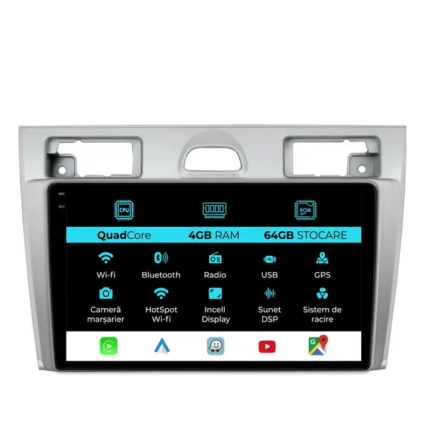 Navigatie Dedicata Ford Fiesta (2004 - 2009), QuadCore, 9 Inch, 4Gb Ram, 64Gb Stocare, Android Auto, Carplay