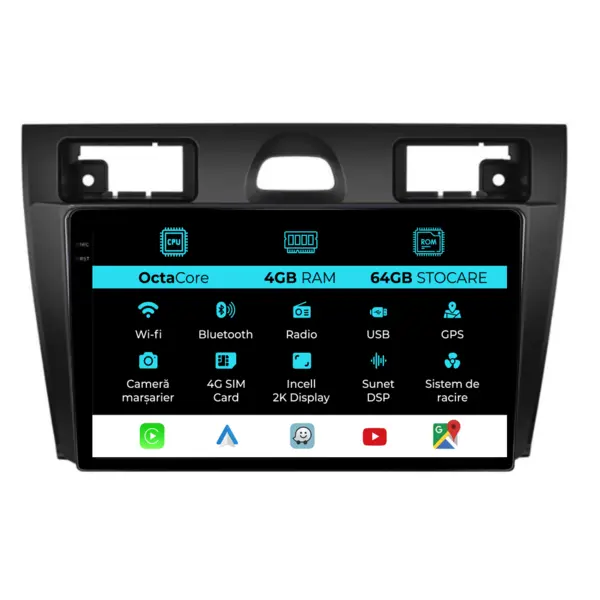 Navigatie Dedicata Ford Fiesta (2006-2011), 2K, 4Gb Ram, 64Gb Stocare, Carplay