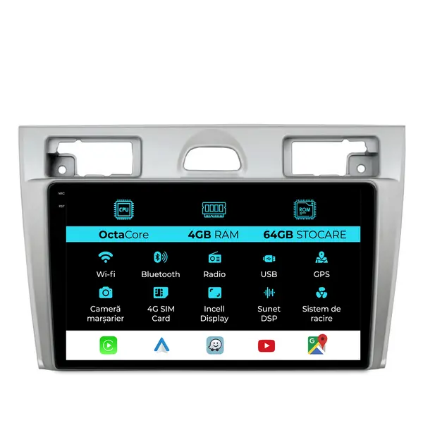 Navigatie Dedicata Ford Fiesta (2006-2011), 9Inch, 4Gb Ram, 64Gb Stocare, Carplay