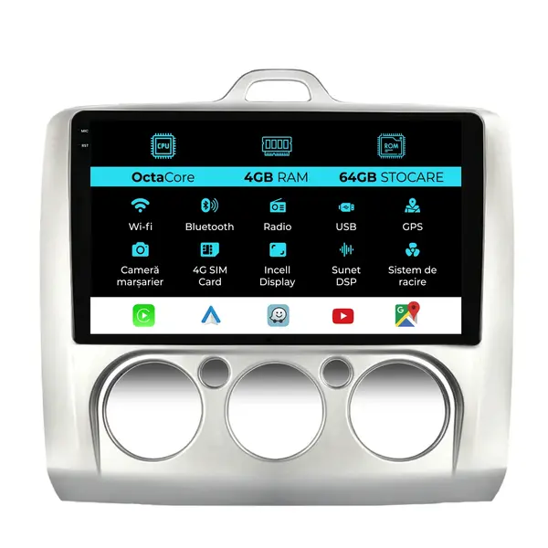 Navigatie Dedicata Ford Focus (2004 - 2012), 9 Inch, 4Gb Ram, 64Gb Stocare, Android Auto, Carplay