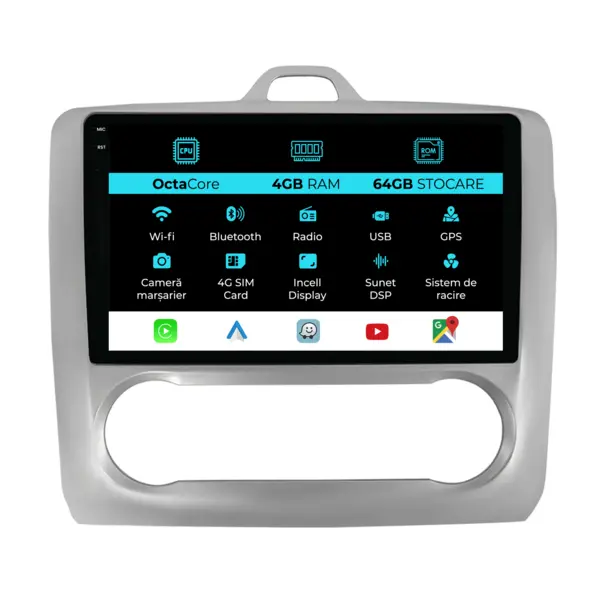 Navigatie Dedicata Ford Focus (2004 - 2012), 9 Inch, 4Gb Ram, 64Gb Stocare, Android Auto, Carplay