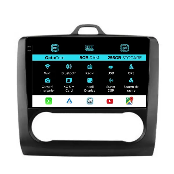 Navigatie Dedicata Ford Focus (2004 - 2012), 9 Inch, 8Gb Ram, 256Gb Stocare, Android Auto, Carplay