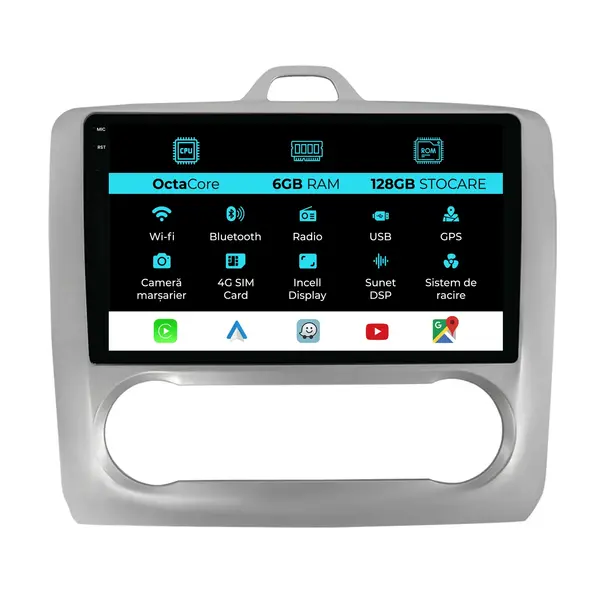 Navigatie Dedicata Ford Focus (2004-2012), 9Inch, 6Gb Ram, 128Gb Stocare, Carplay, Clima automata