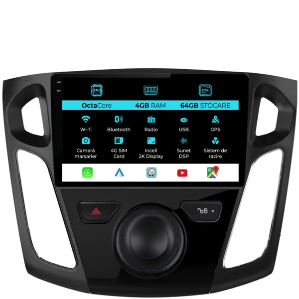 Navigatie Dedicata Ford Focus 3 (2011-2018), 2K, 4Gb Ram, 64Gb Stocare, Android Auto, Carplay