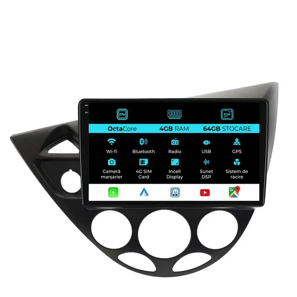 Navigatie Dedicata Ford Focus MK1 (1998 - 2004), 9 Inch, 4Gb Ram, 64Gb Stocare, Android Auto, Carplay