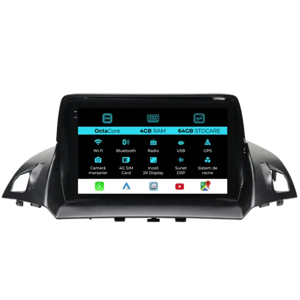 Navigatie Dedicata Ford Kuga (2013-2017), 2K, 4Gb Ram, 64Gb Stocare, Carplay