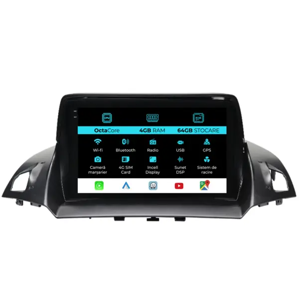 Navigatie Dedicata Ford Kuga (2013-2017), 9Inch, 4Gb Ram, 64Gb Stocare, Carplay
