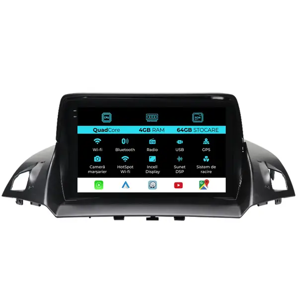 Navigatie Dedicata Ford Kuga (2013 - 2017), QuadCore, 9 Inch, 4Gb Ram, 64Gb Stocare, Android Auto, Carplay