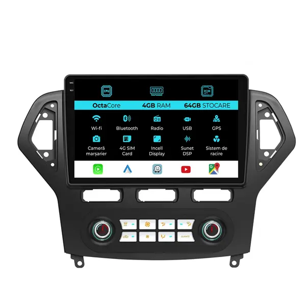Navigatie Dedicata Ford Mondeo (2007-2014), 10Inch, 4Gb Ram, 64Gb Stocare, Carplay - Clima Automata