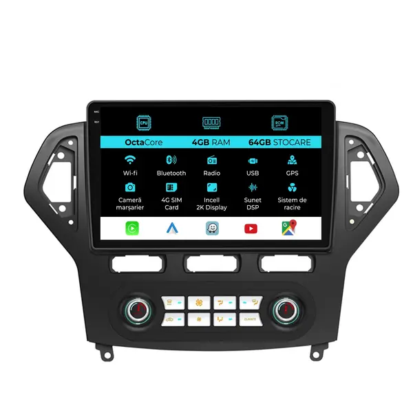 Navigatie Dedicata Ford Mondeo (2007-2014), 2K, 4Gb Ram, 64Gb Stocare, Carplay - Clima Automata